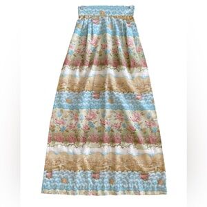LENEXA‎ PLACE Vintage Maxi Skirt Floral Birds Tan Light Blue Classic Casual
